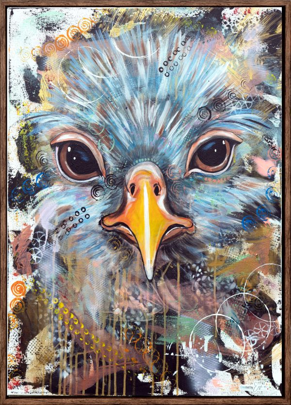 Authentiek Acrylwerk Op Doek "Struisvogel" - 80 cm x 60 cm