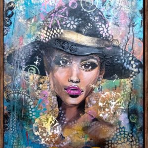 Authentiek Acrylwerk Op Doek "Femme" - 80 cm x 60 cm Inclusief Lijst