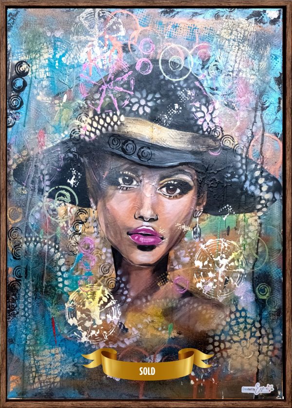 Authentiek Acrylwerk Op Doek "Femme" - 80 cm x 60 cm Inclusief Lijst